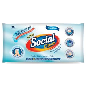 TOALHA UMEDECIDA SOCIAL CLEAN ÁLCOOL 70%