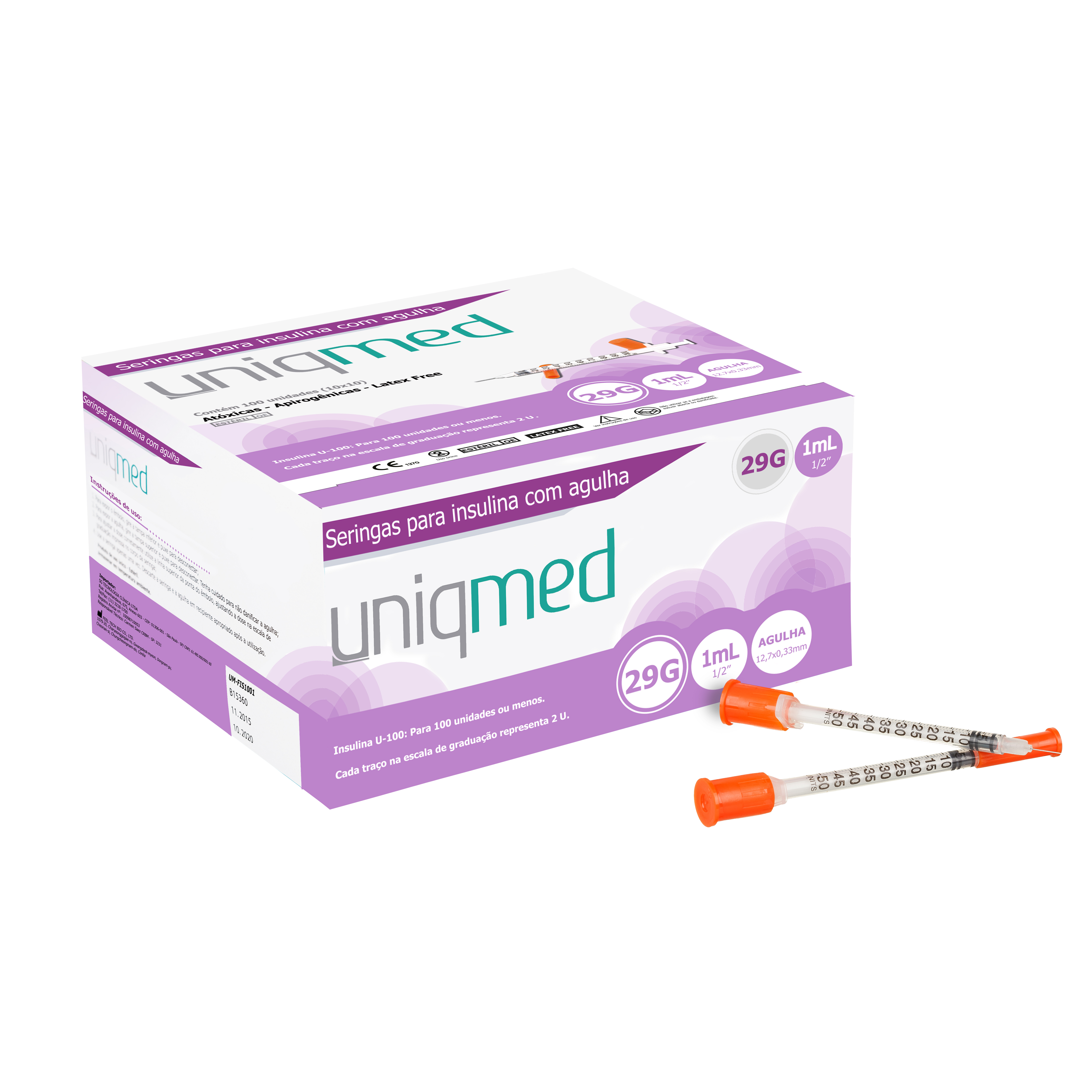 SERINGAS PARA INSULINA COM AGULHA - 1,0ML 29G